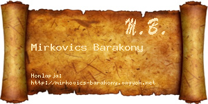 Mirkovics Barakony névjegykártya